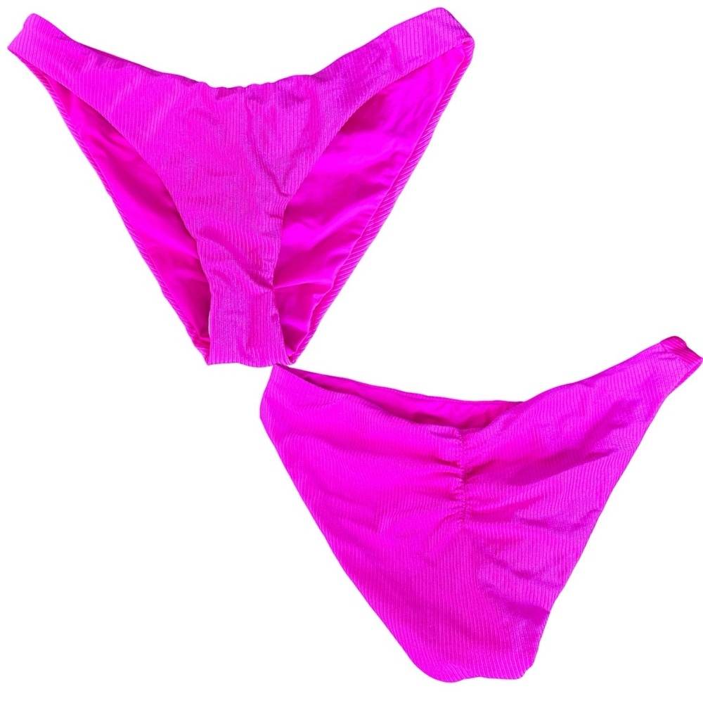 NEW AGUA BENDITA‎ Ribbed Bikini Bottoms Swimsuit Pink Cinch Bum Medium/Large*